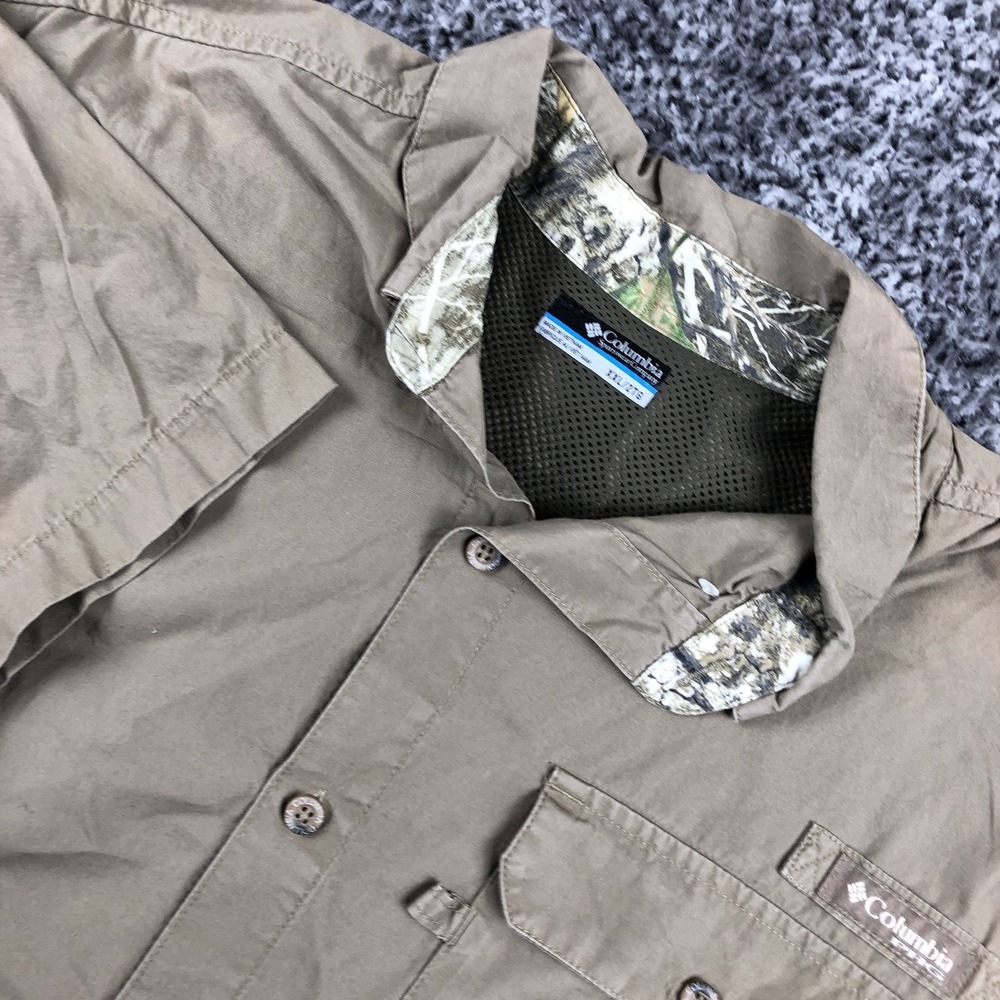 Columbia PHG Shirt Mens 2XL Beige Short Sleeve Hunting Button Up HM7721